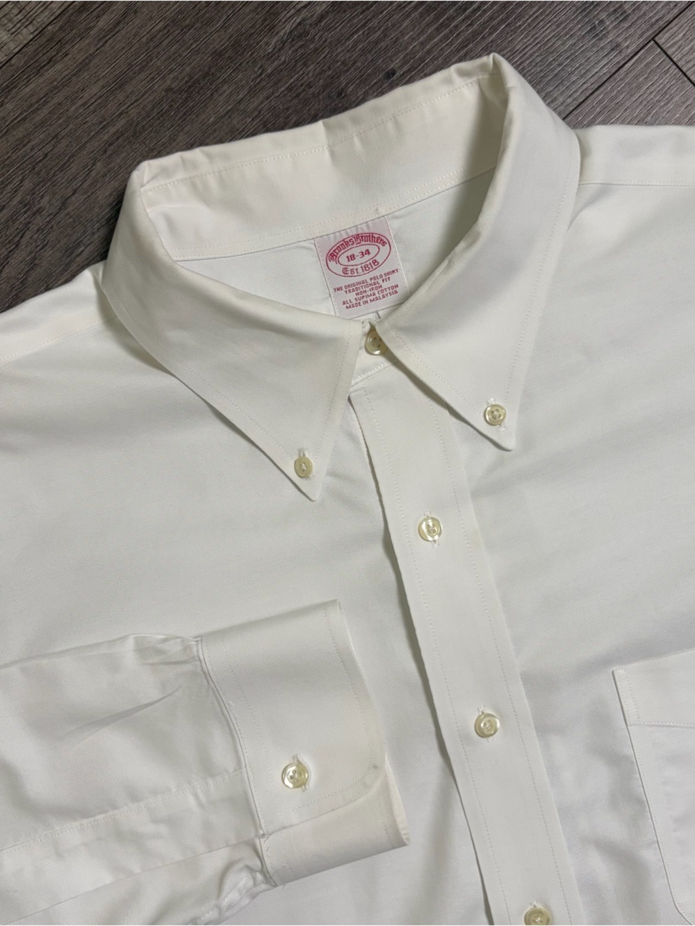 Brooks Brothers White Button Up Dress Shirt Size 18-34 Supima Traditional Fit
